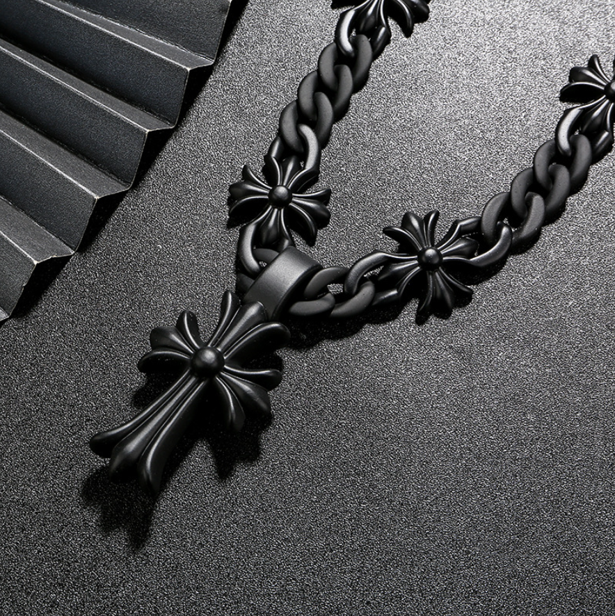 SL114】Obsidian Cross Chain Necklace – &Silver
