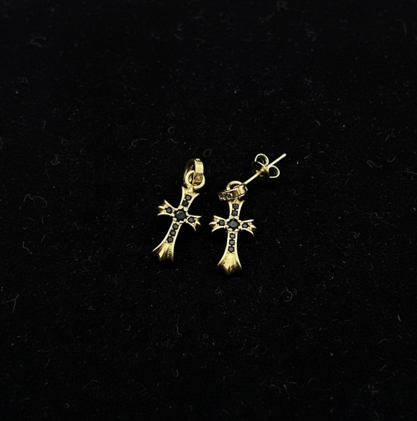 【SL88】Tiny Gold Cross Pierce(Black Drill)