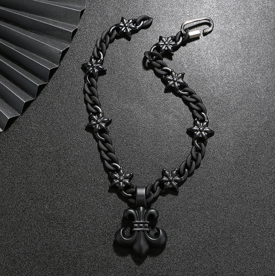 【SL113】Obsidian Fleur Chain Necklace