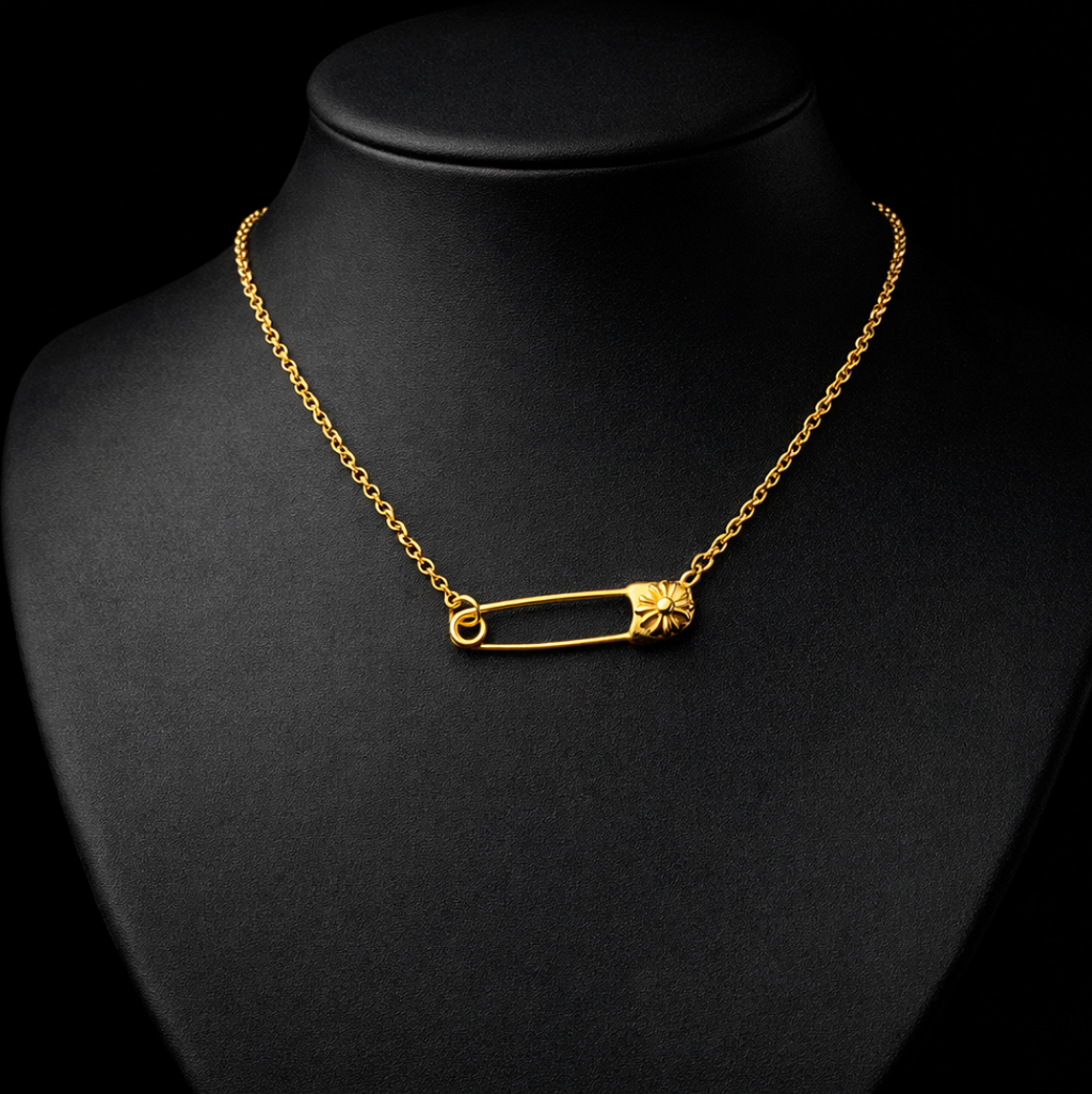 【SL118】Pin Cross Chain Necklace Gold
