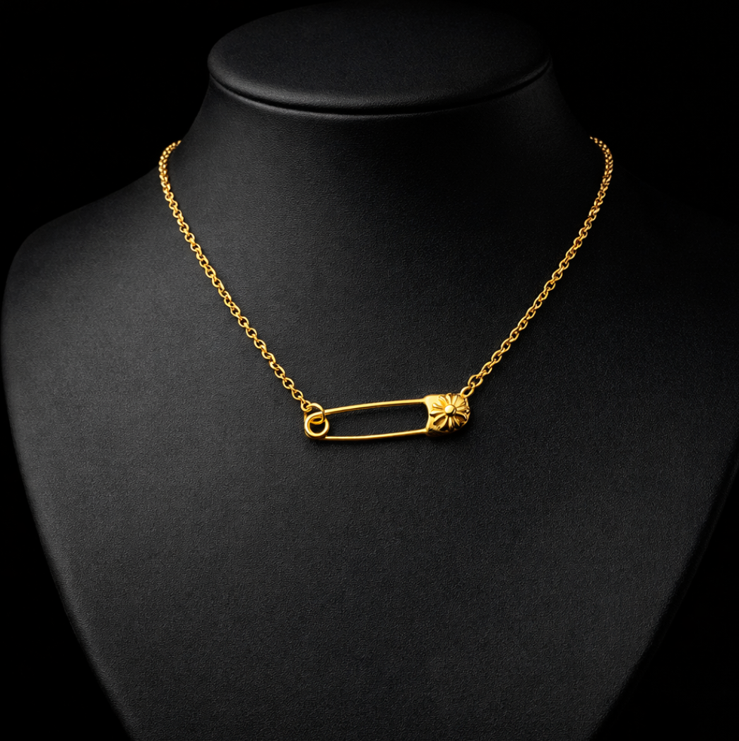 【SL118】Pin Cross Chain Necklace Gold