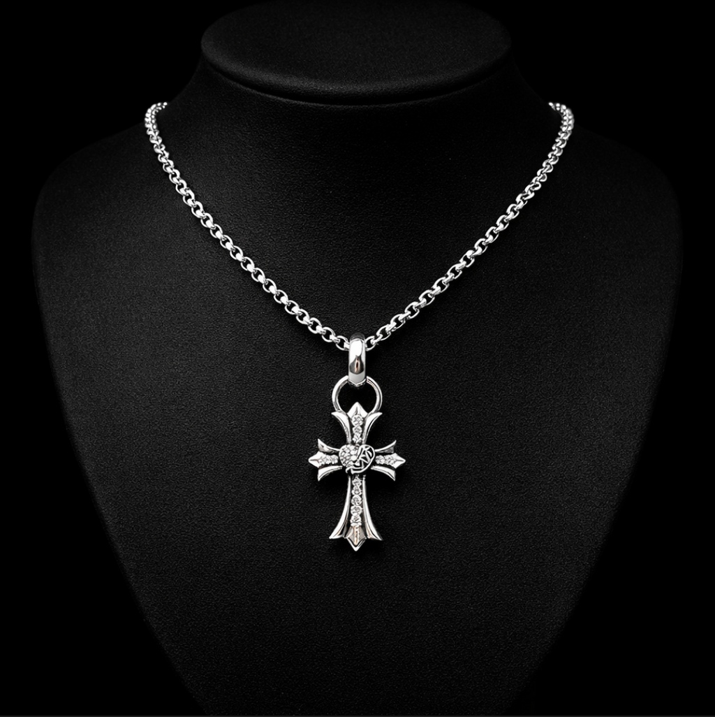 【SL104】Heart & Cross Pavé Necklace