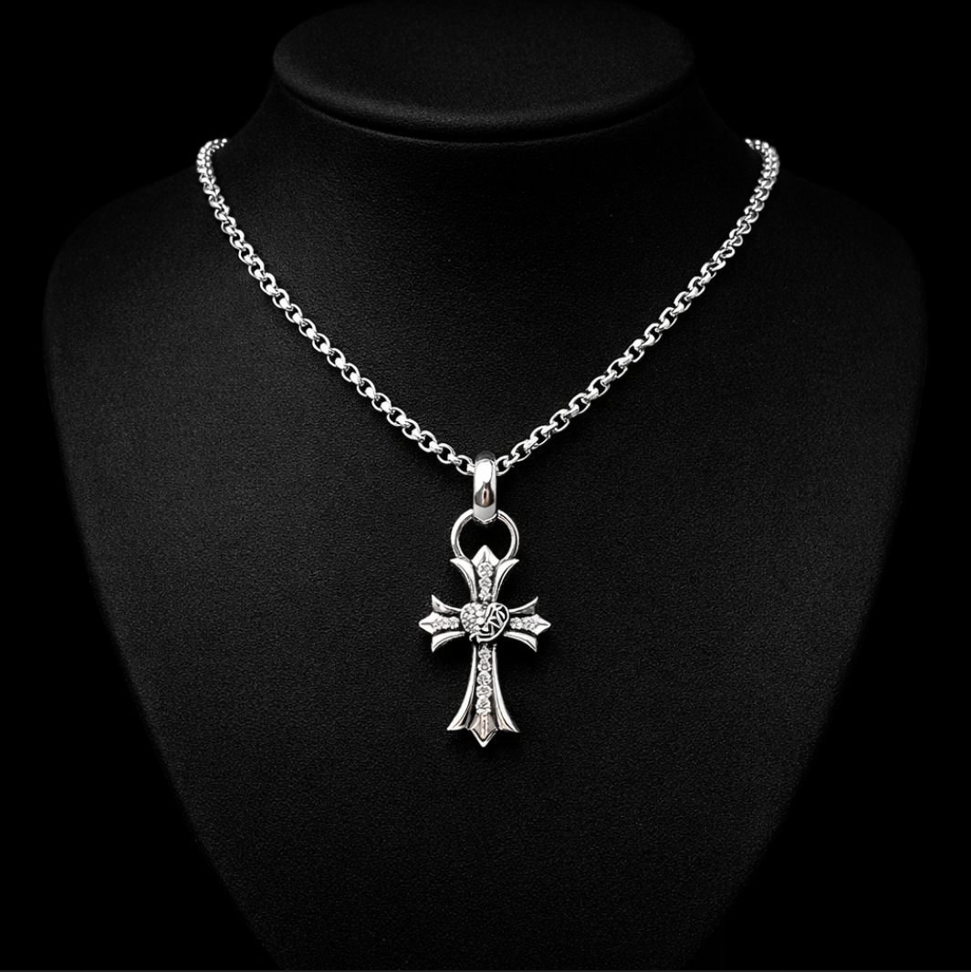 【SL104】Heart & Cross Pavé Necklace