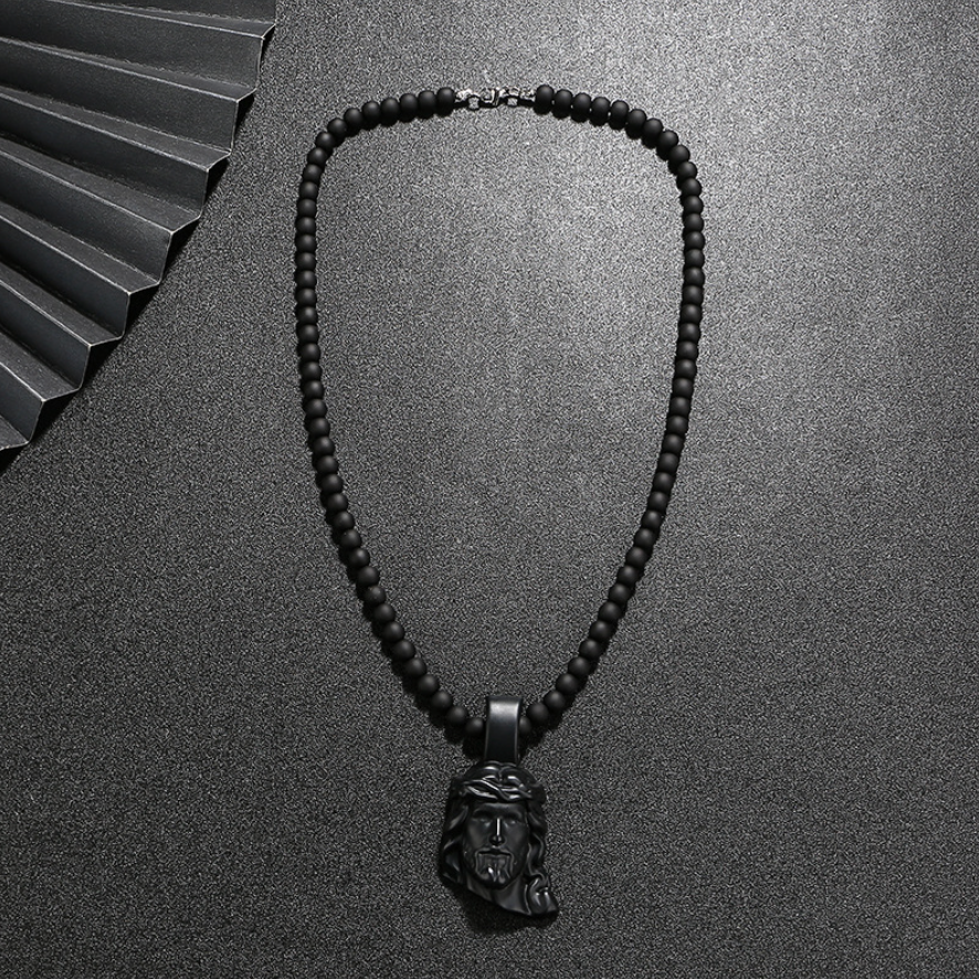 【SL131】Obsidian Bead Messiah Necklace