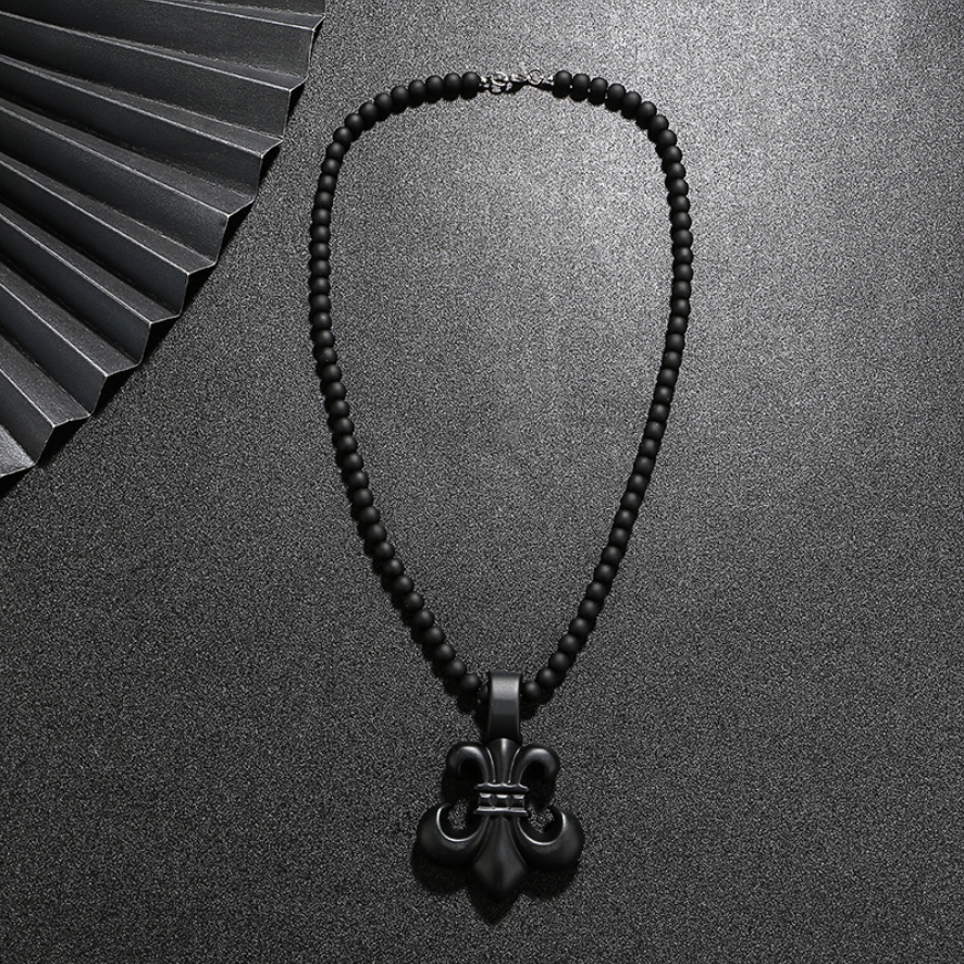 【SL132】Obsidian Bead Fleur Necklace