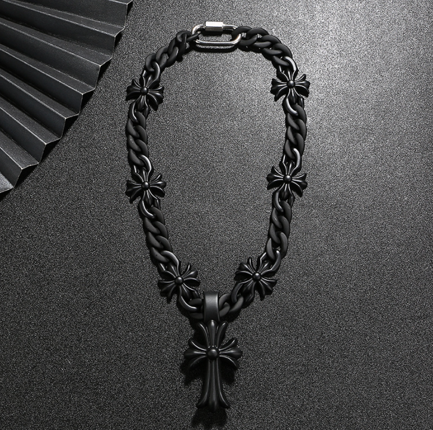 【SL114】Obsidian Cross Chain Necklace