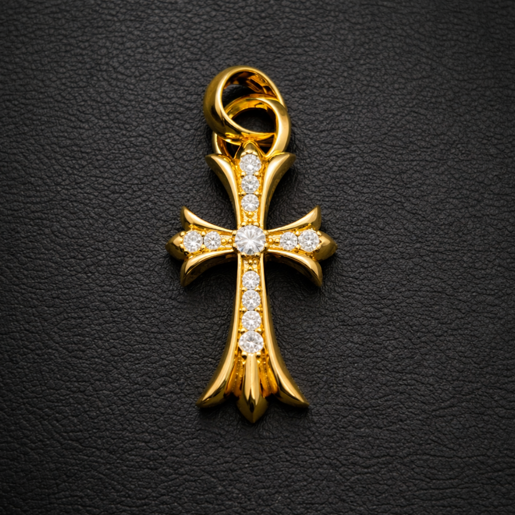 【SL160】Radiant Stone Cross Necklace Gold