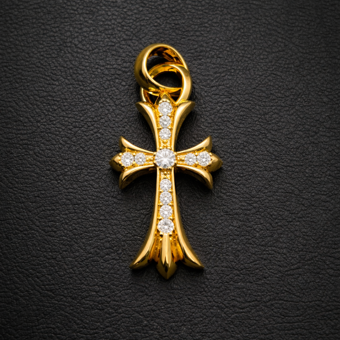 【SL160】Radiant Stone Cross Necklace Gold