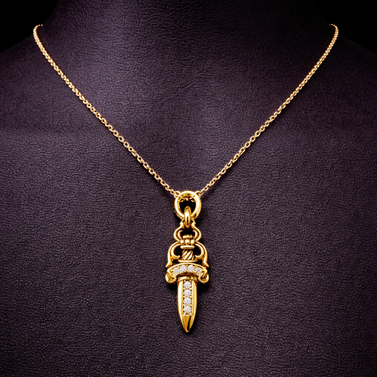 【SL163】Dagger Cross Necklace Gold