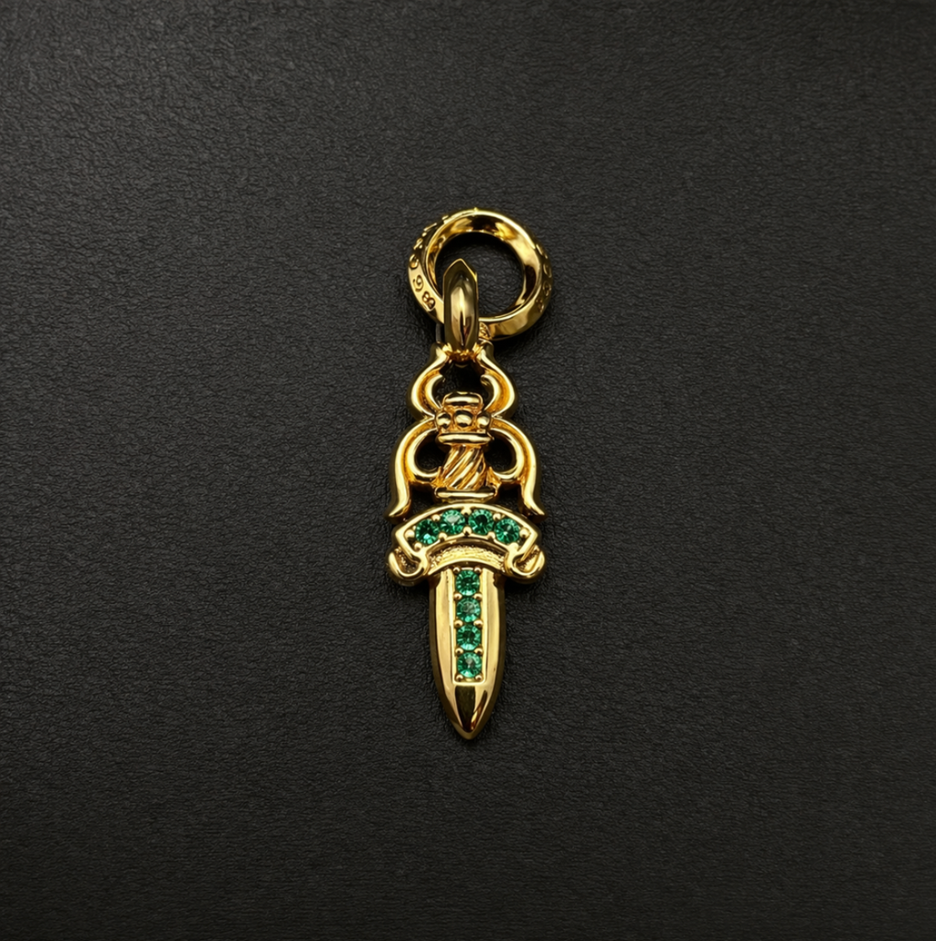 【SL164】Dagger Cross Necklace Gold×Green