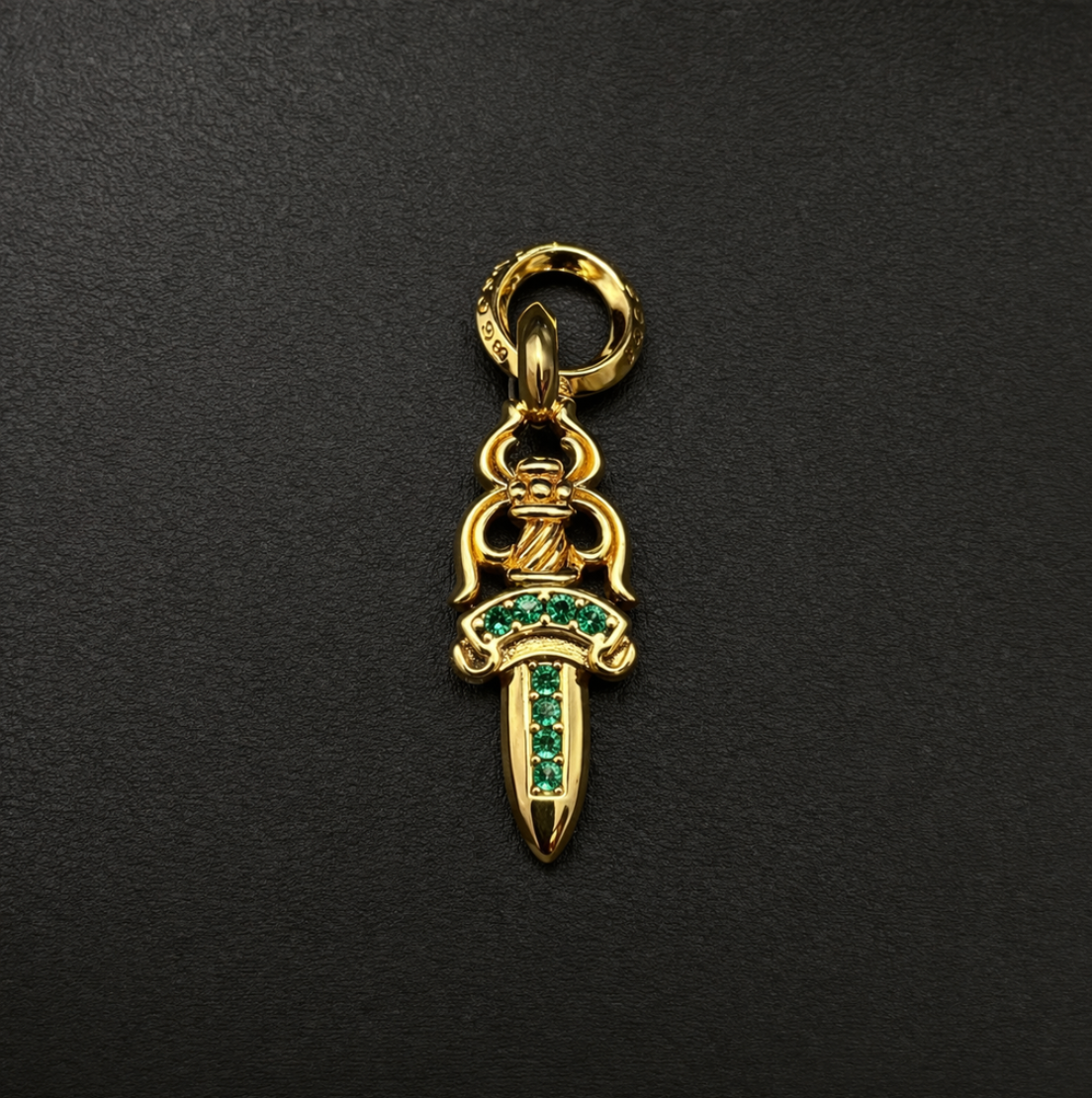 【SL164】Dagger Cross Necklace Gold×Green