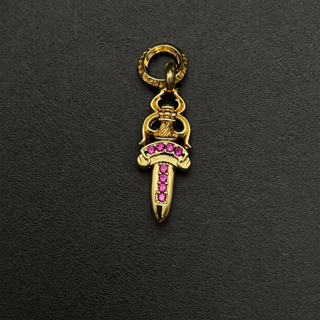 【SL165】Dagger Cross Necklace Gold×Pink