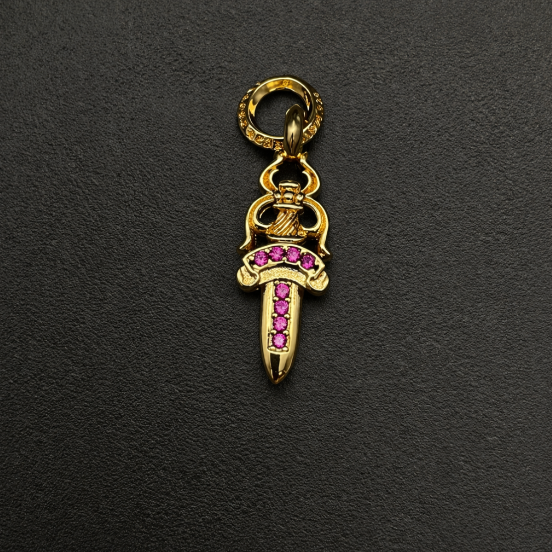 【SL165】Dagger Cross Necklace Gold×Pink