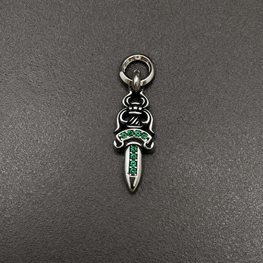 【SL167】Dagger Cross Necklace Silver×Green