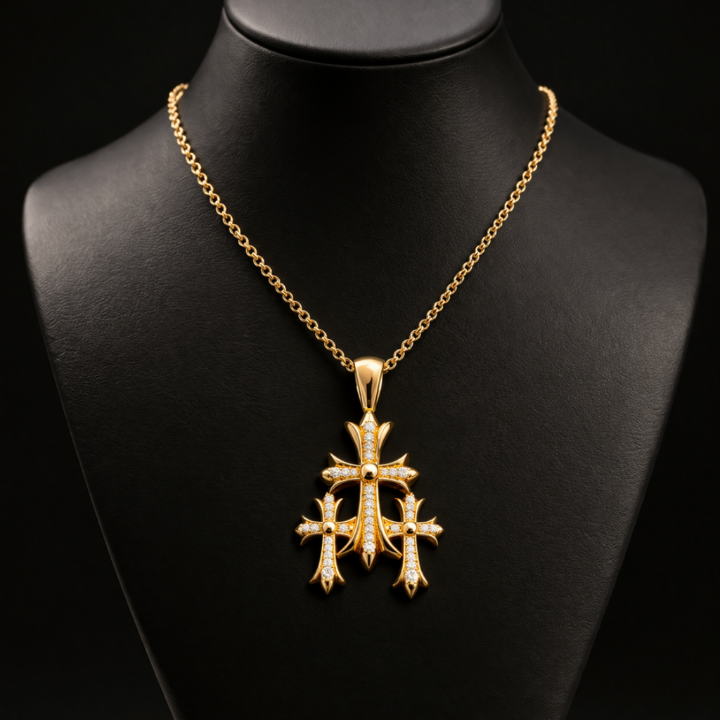 【SL168】Sanctum Triple Pave Cross Gold