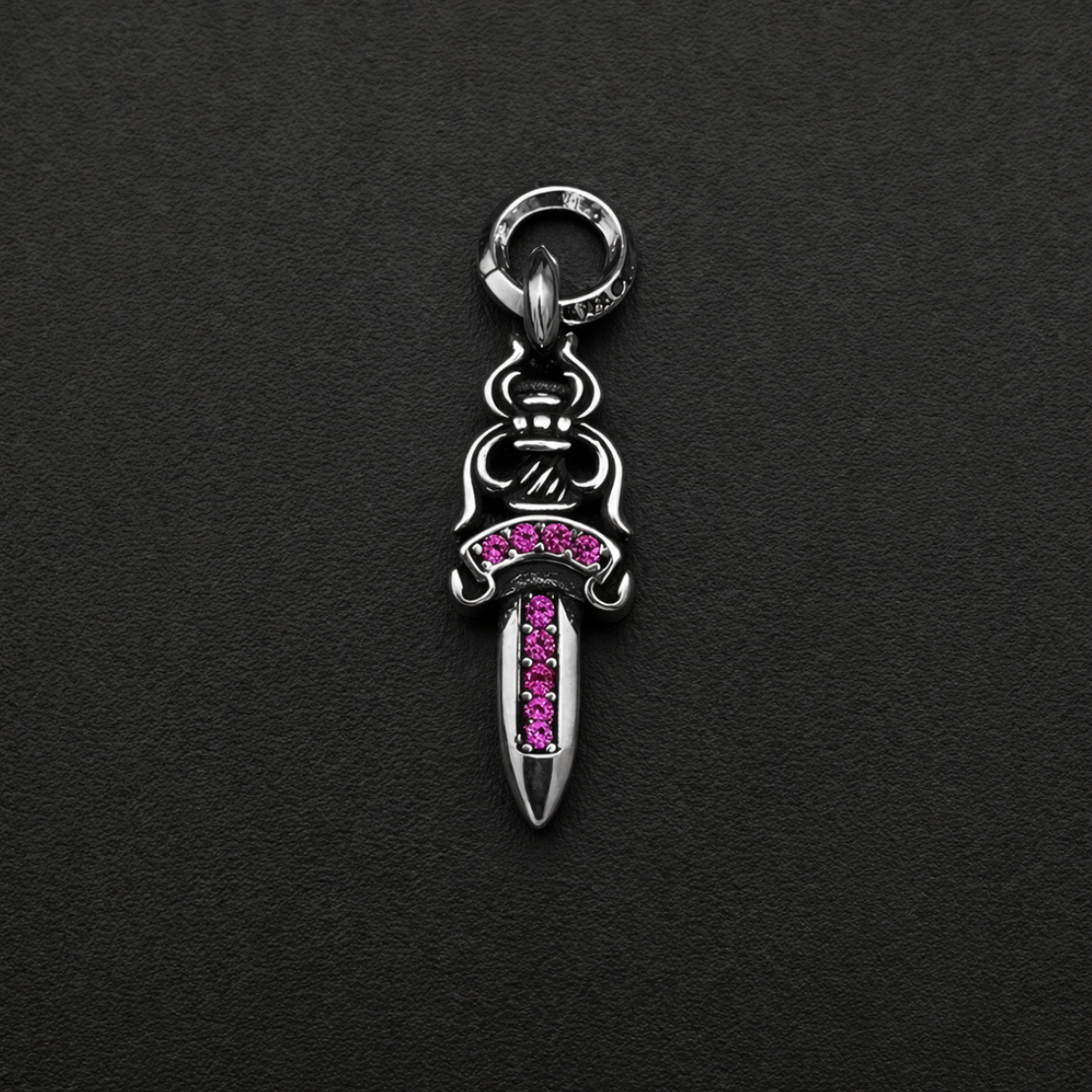 【SL166】Dagger Cross Necklace Silver×Pink