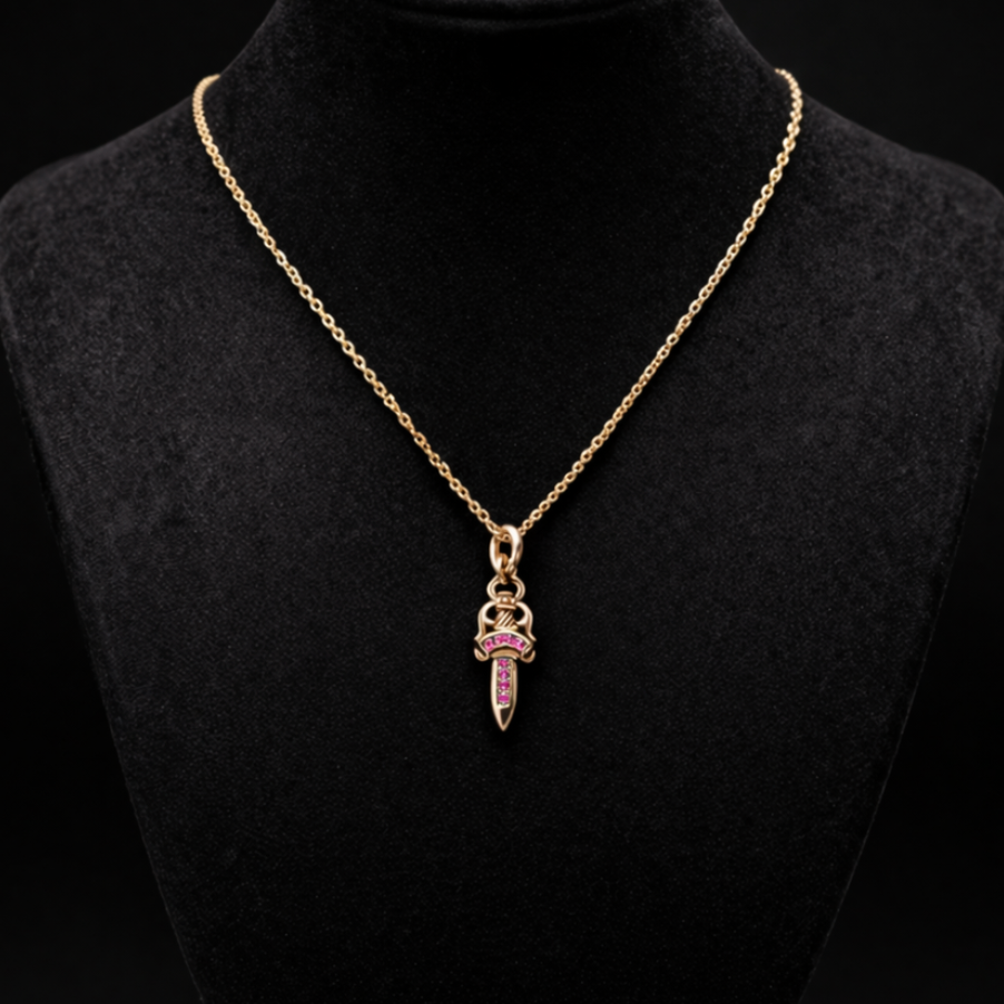 【SL165】Dagger Cross Necklace Gold×Pink