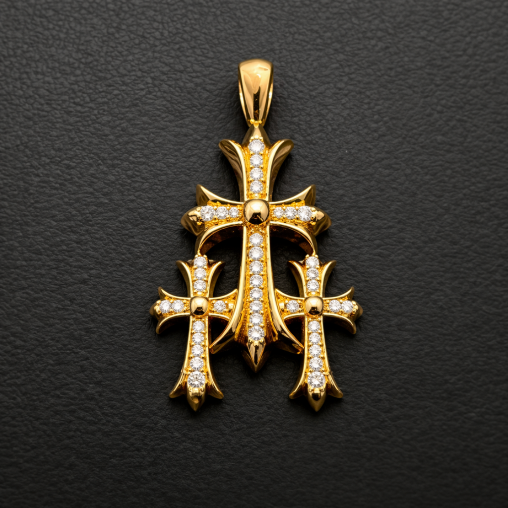 【SL168】Sanctum Triple Pave Cross Gold