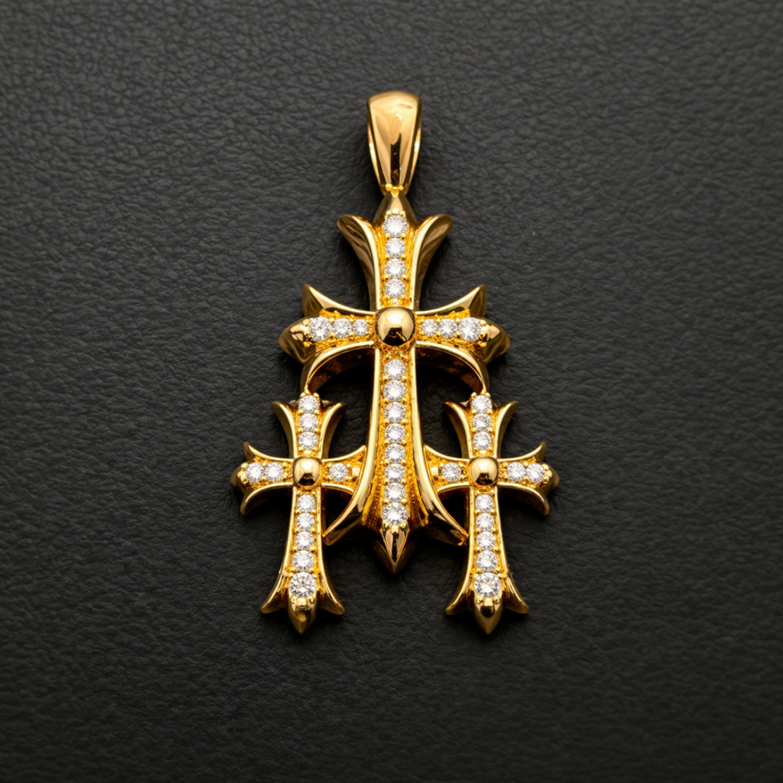 【SL168】Sanctum Triple Pave Cross Gold