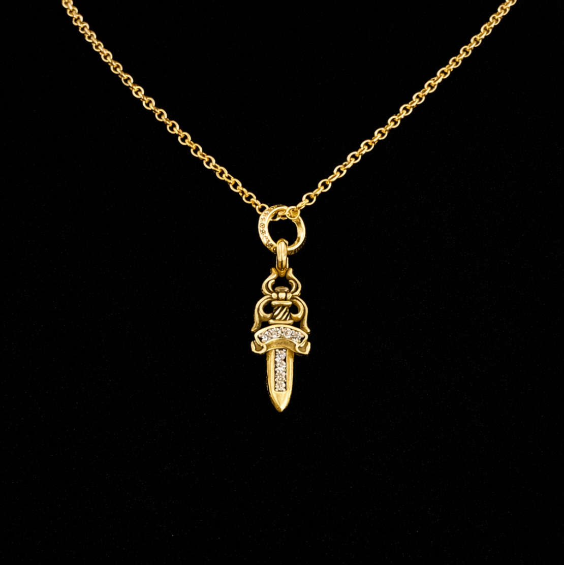 【SL163】Dagger Cross Necklace Gold