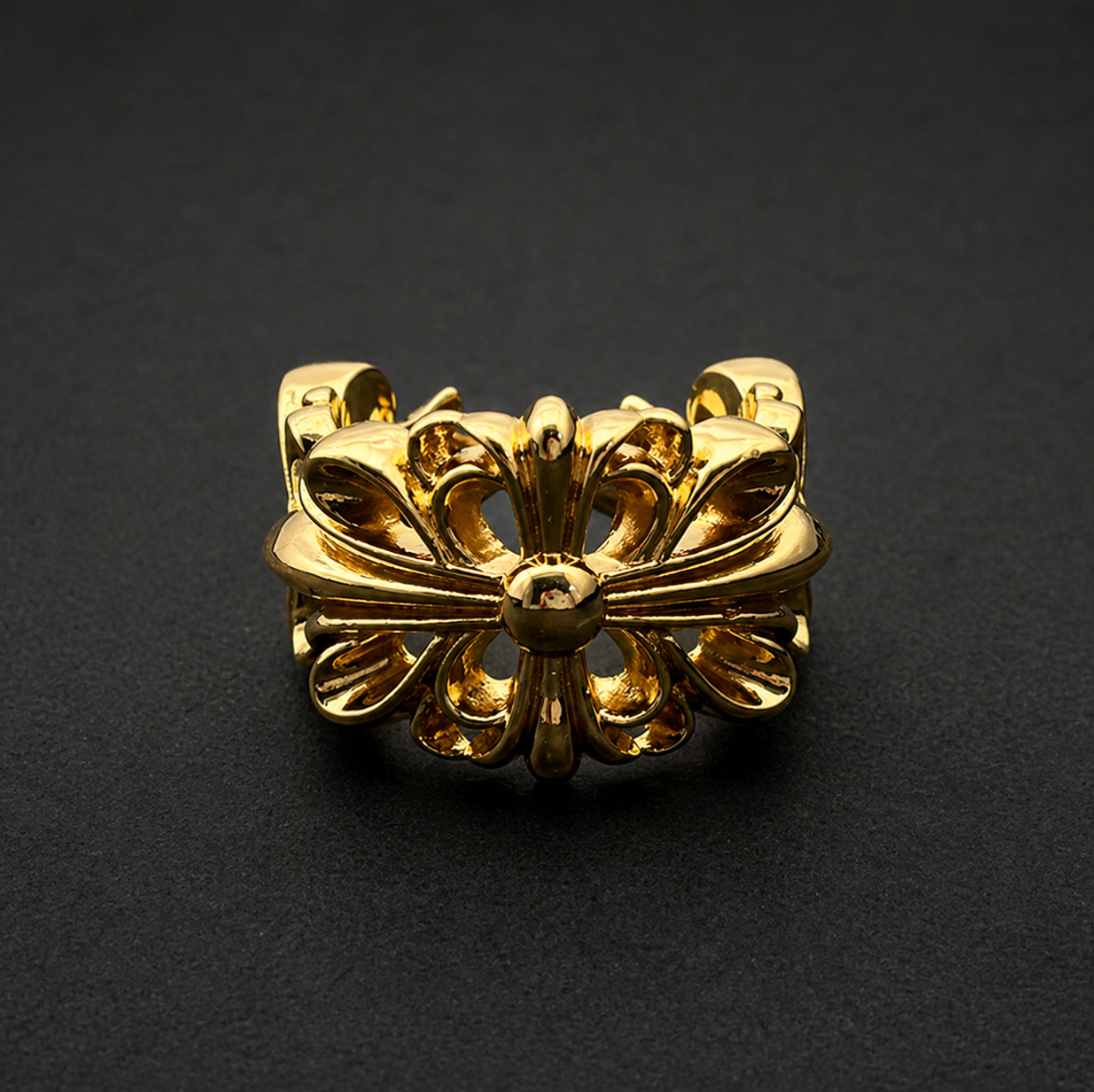 【SL176】Floral Cross Ring Gold