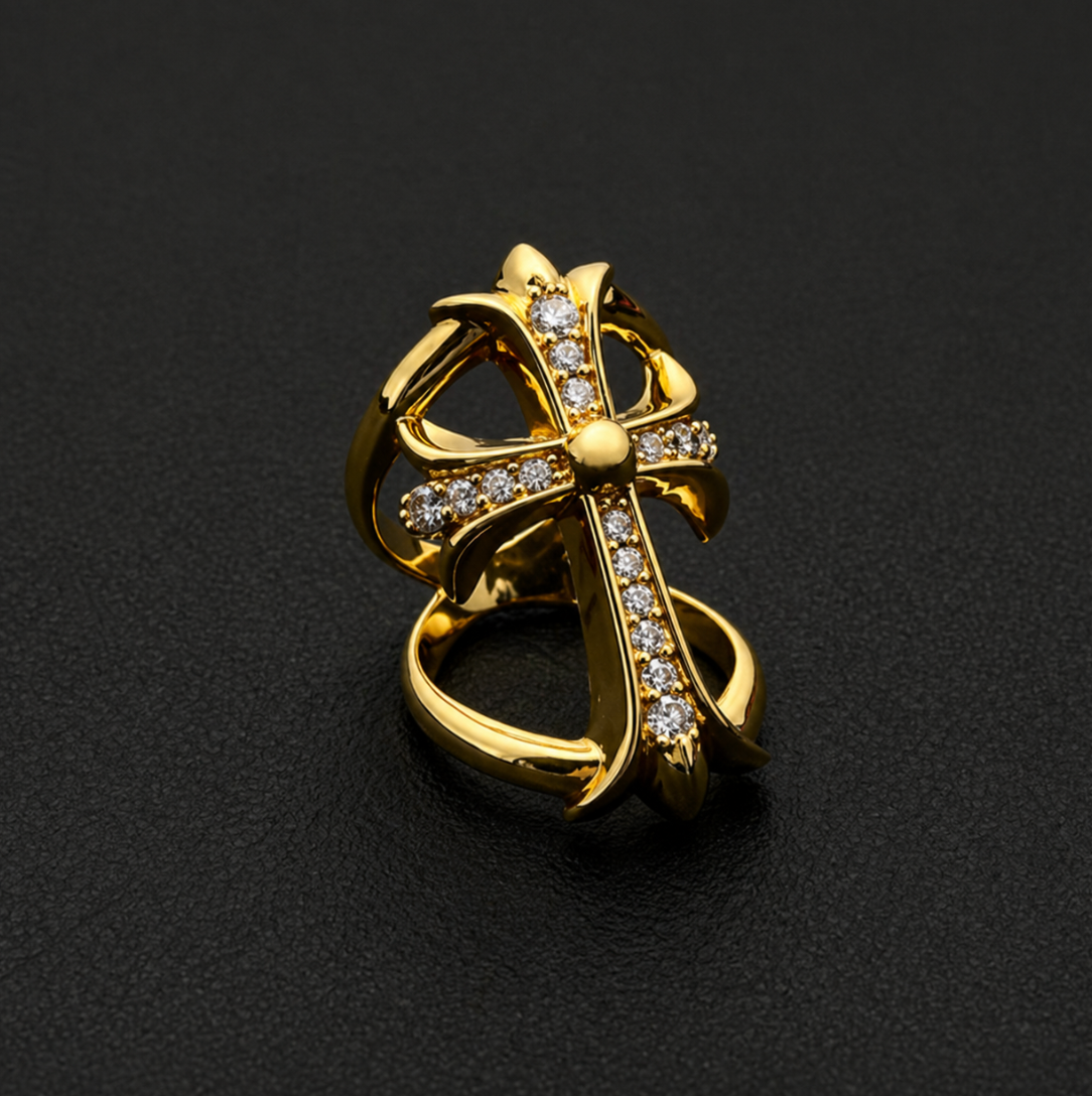 【SL179】Grand Drilled Cross Ring Gold