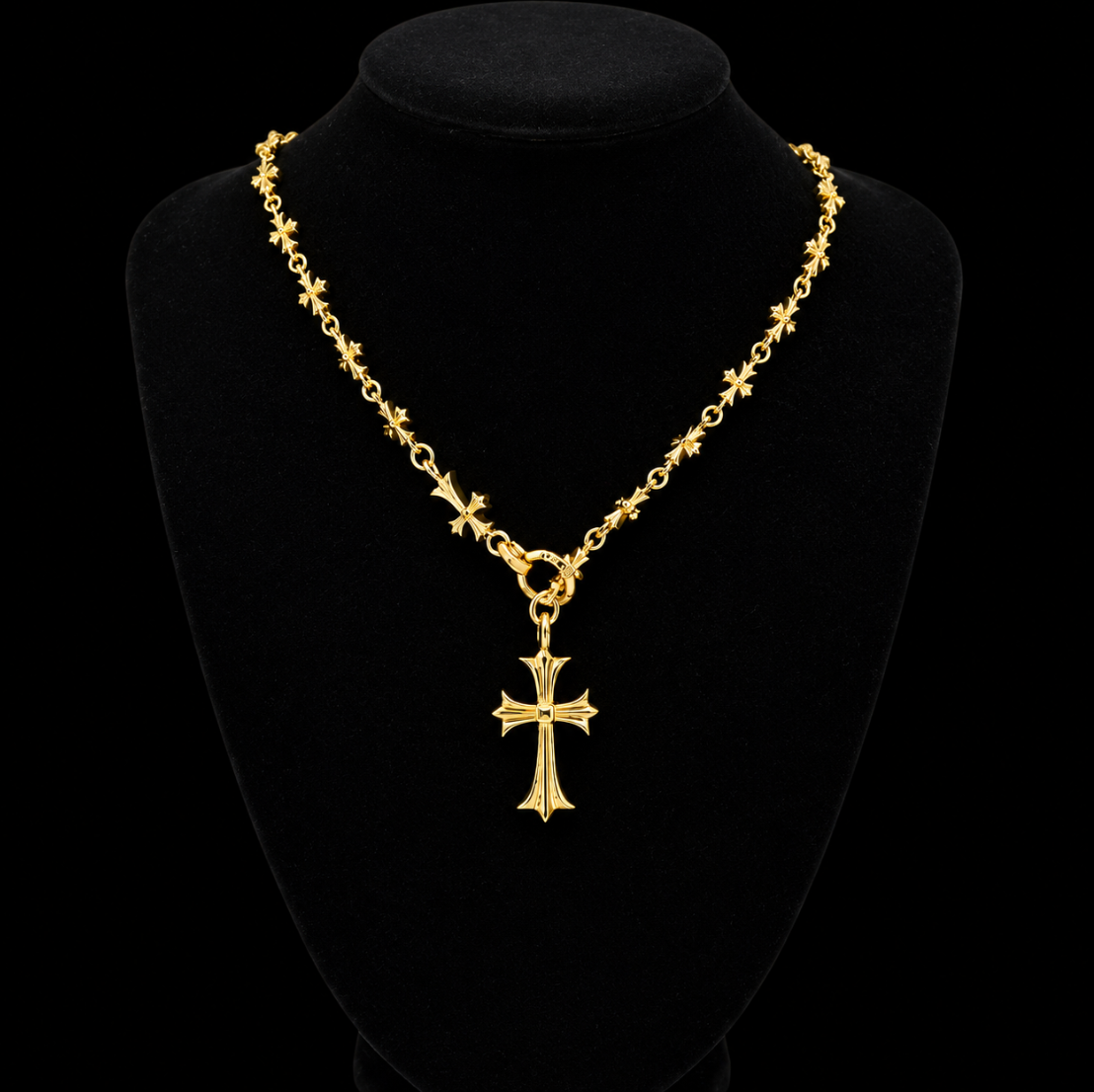 SL101】Floral Drilled Cross Ring – &Silver