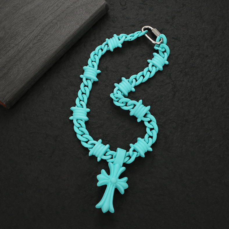 【SL179】Prism Cross Chain Necklace -Sky Blue