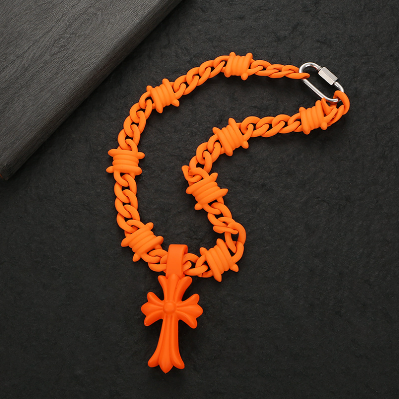 【SL179】Prism Cross Chain Necklace -Orange