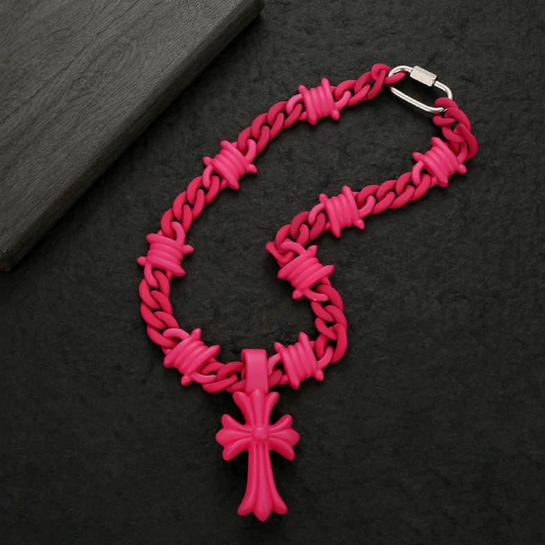 【SL179】Prism Cross Chain Necklace -Pink