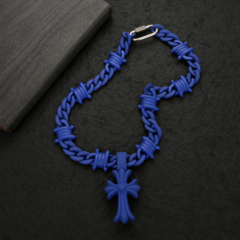 【SL179】Prism Cross Chain Necklace -Blue