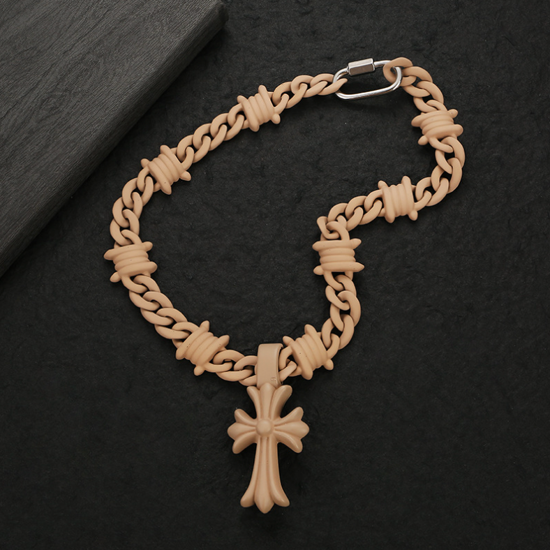 【SL179】Prism Cross Chain Necklace -Light Brown