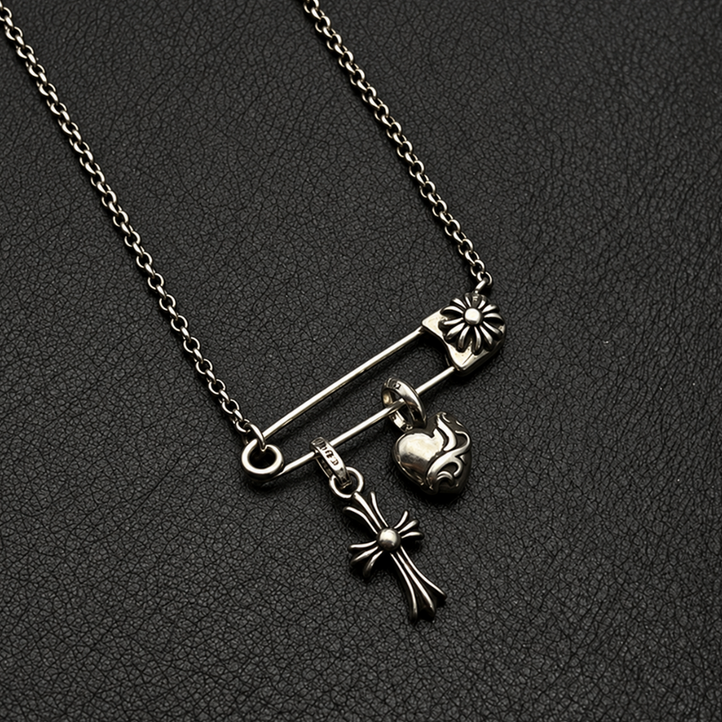 【SL195】Heart & Cross Pin Necklace
