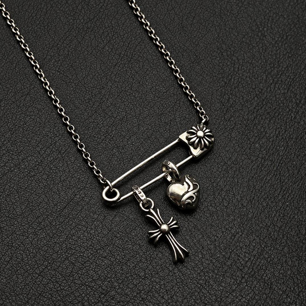 【SL195】Heart & Cross Pin Necklace