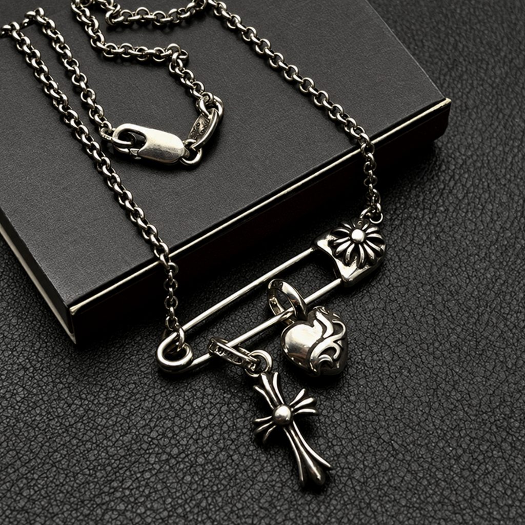 【SL195】Heart & Cross Pin Necklace