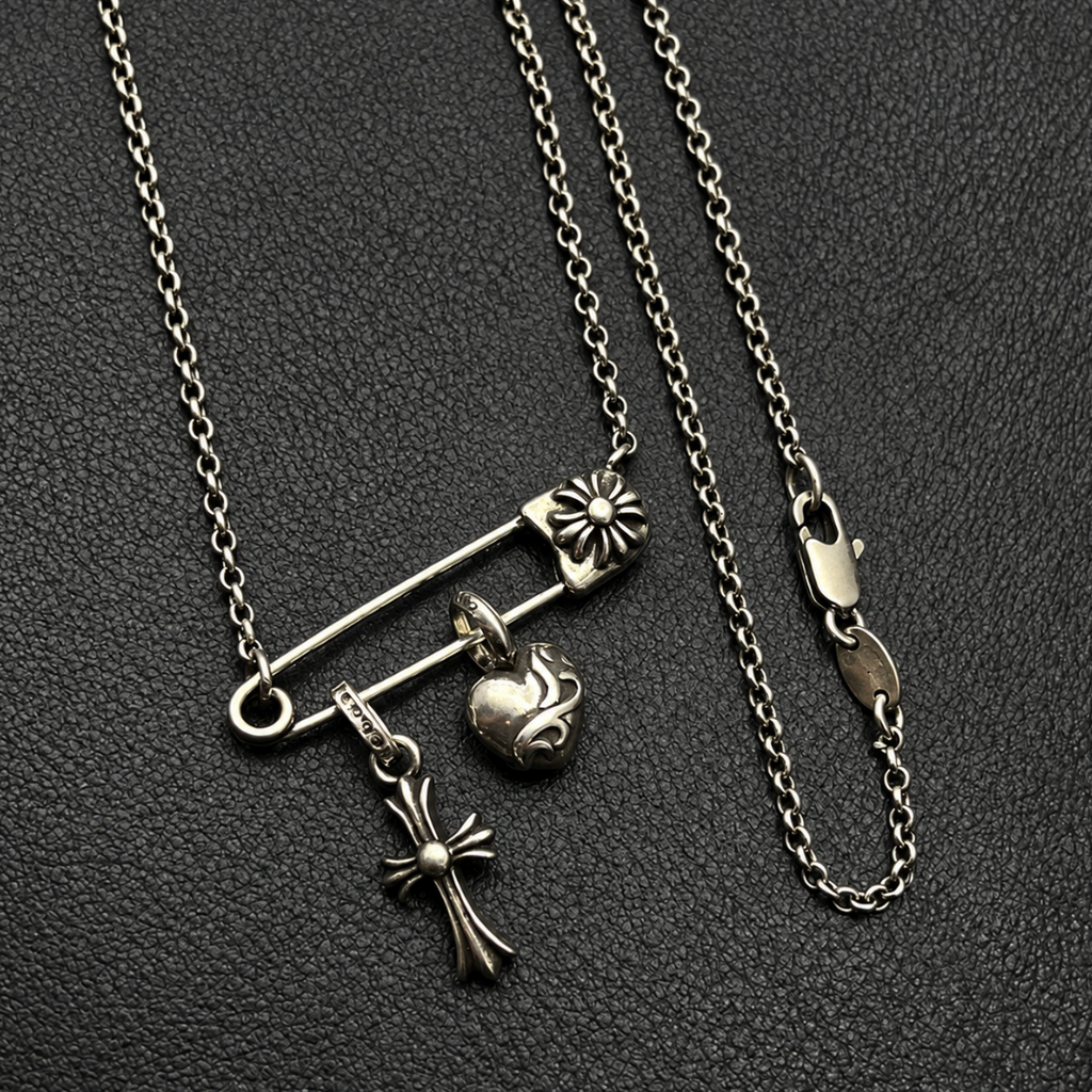 【SL195】Heart & Cross Pin Necklace