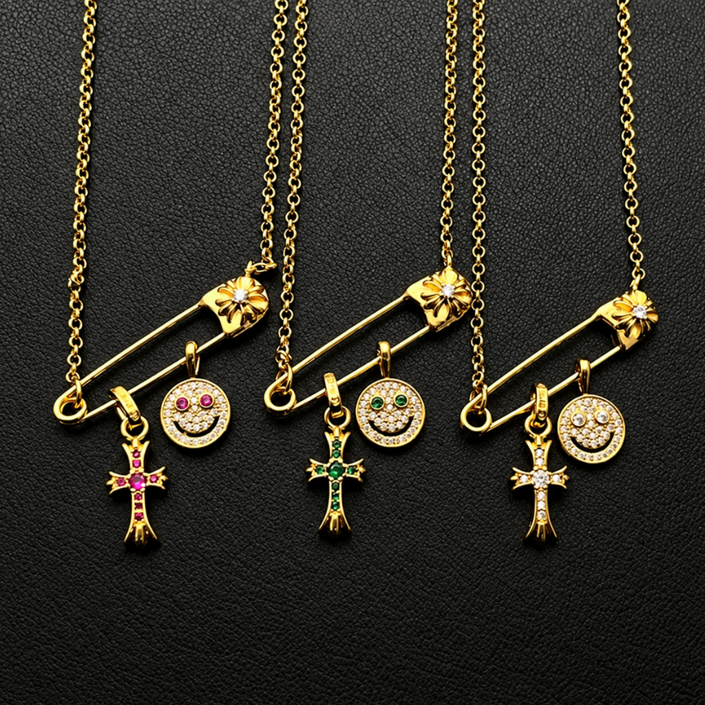 【SL198】Smile Cross Pin Necklace