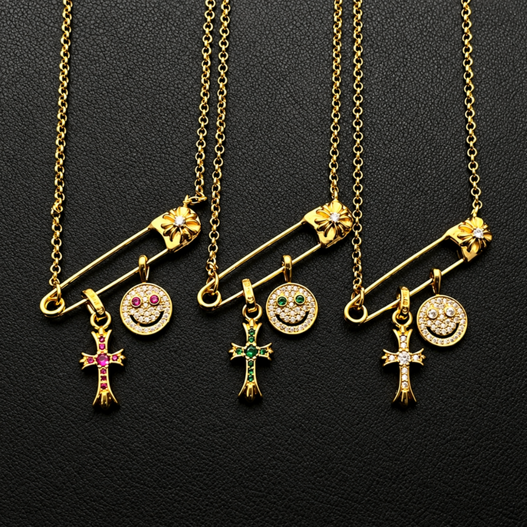 【SL198】Smile Cross Pin Necklace