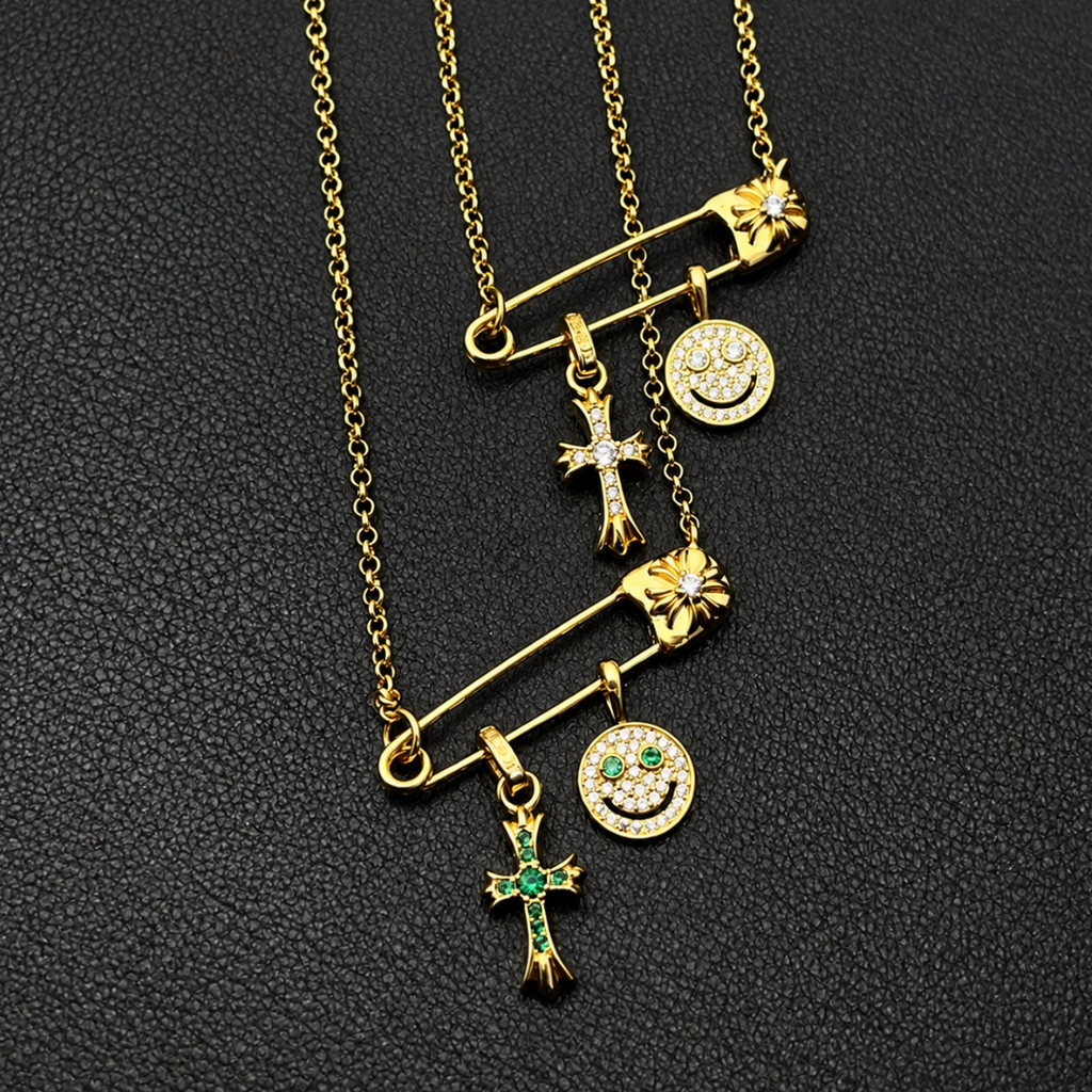 【SL198】Smile Cross Pin Necklace