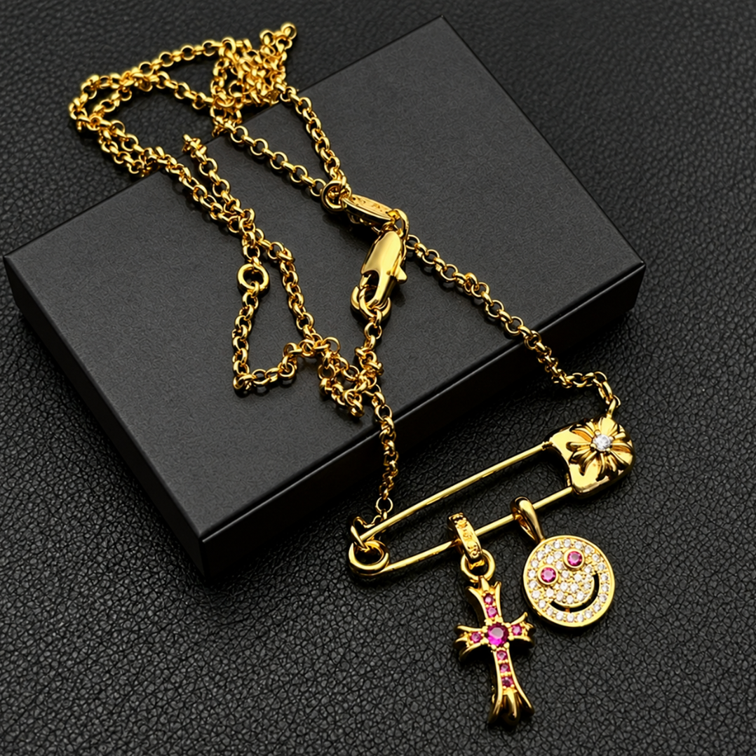 【SL198】Smile Cross Pin Necklace