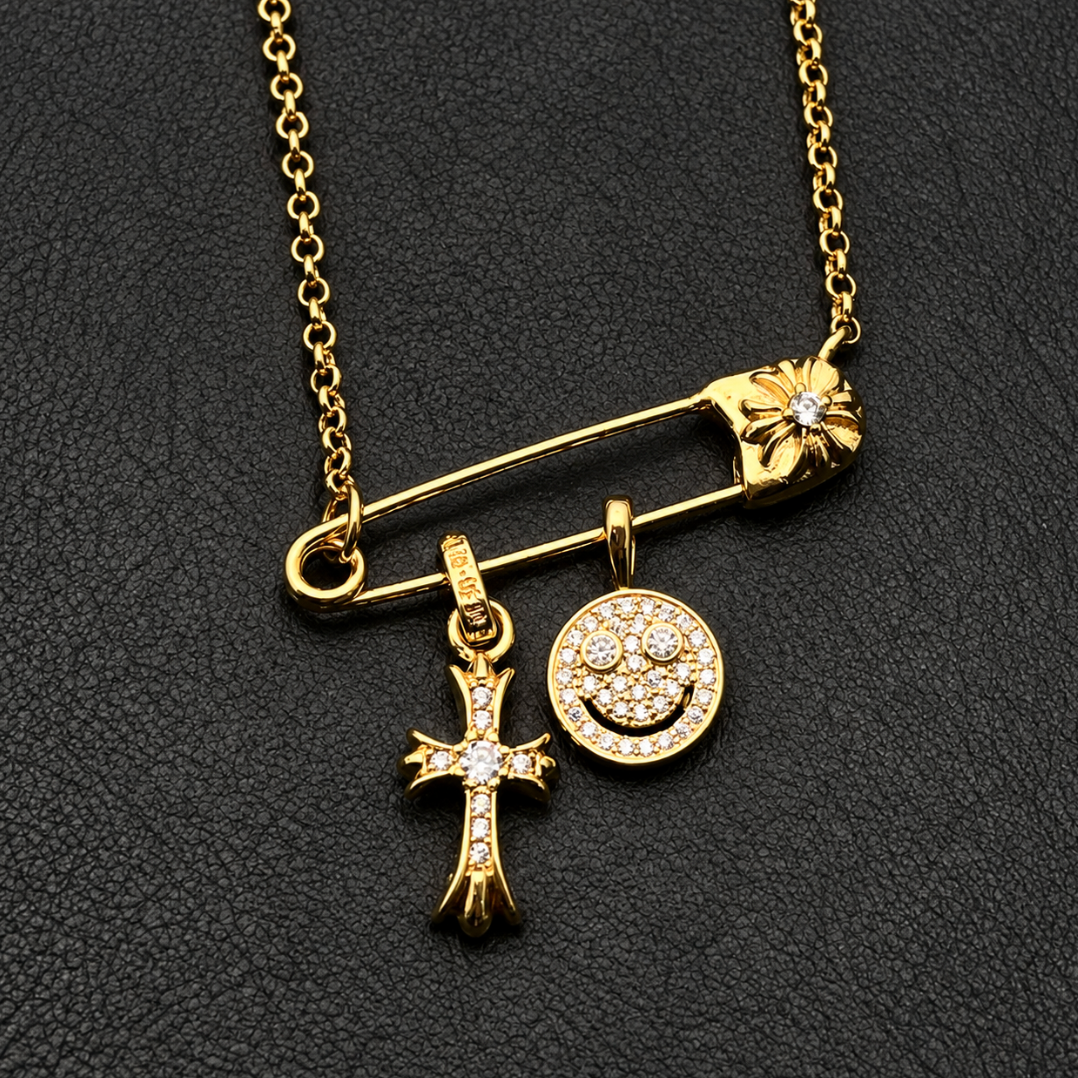 【SL198】Smile Cross Pin Necklace