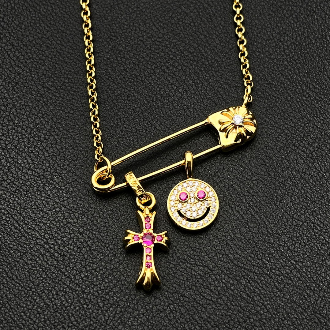 【SL198】Smile Cross Pin Necklace