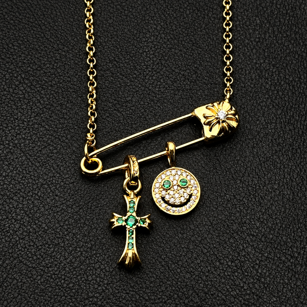 【SL198】Smile Cross Pin Necklace