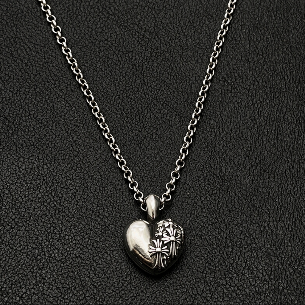 【SL199】Cross Bloom Heart Necklace