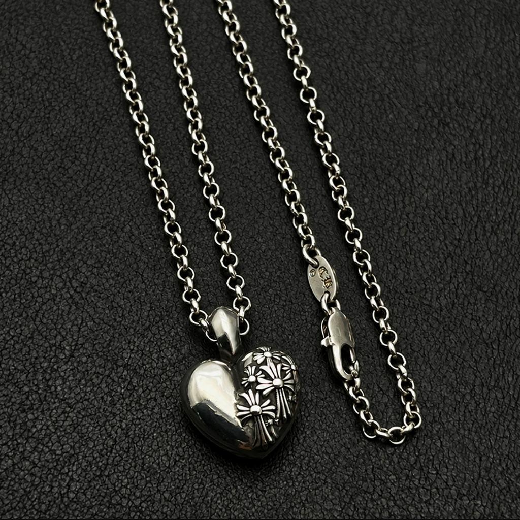 【SL199】Cross Bloom Heart Necklace