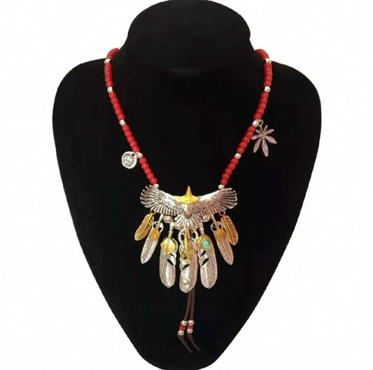【SL19】Eagle + 5 Feather + 2 Gold Feather + Red Ball Rope