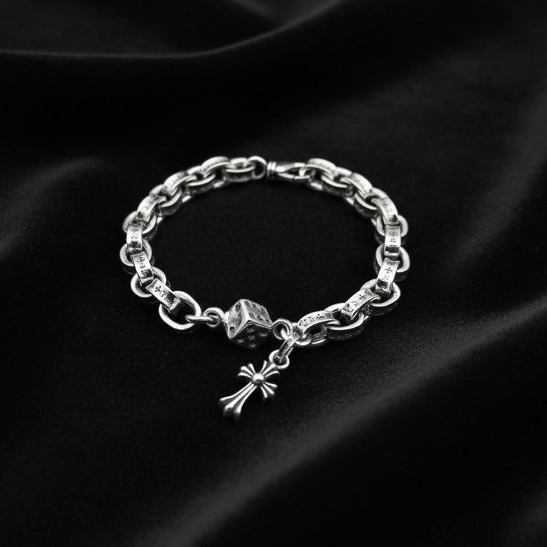 SL82】Cross And Dice Bracelet – &Silver