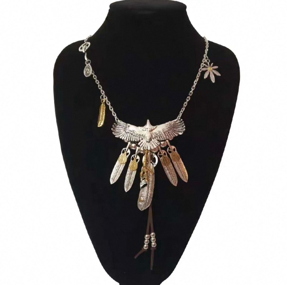 【SL10】Silver Eagle + 4 Golden Nail Feather Rope