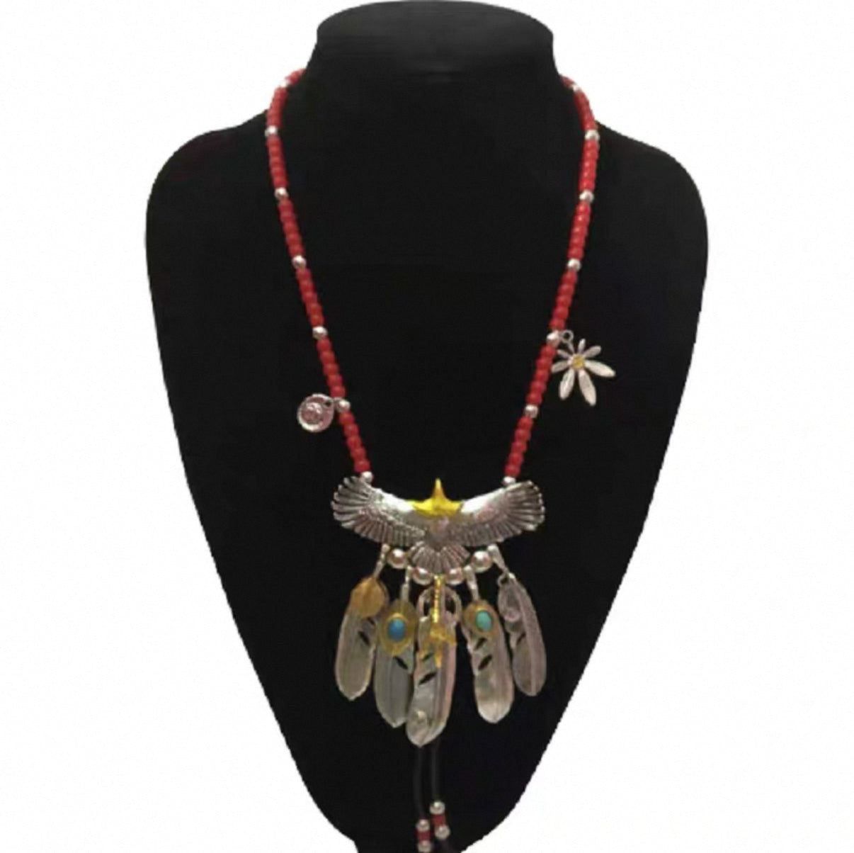 【SL18】Eagle + 5 Feather + Red Ball Rope