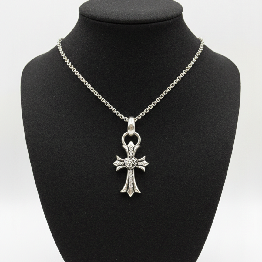 【SL104】Heart & Cross Pavé Necklace